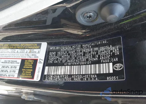 2015 Toyota Camry Se из США, поврежденный, VIN 4T1BF1FK4FU904131